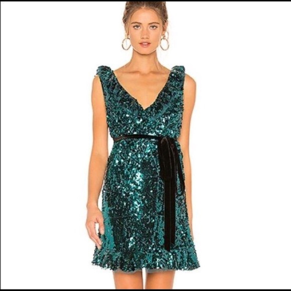 Free People Siren Green Sequins Mini Dress Size 12 - Picture 1 of 8